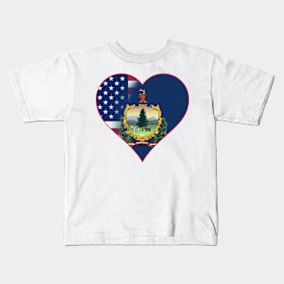 State of Vermont Flag and American Flag Fusion Design Kids T-Shirt